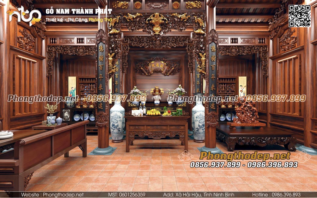 Không gian phòng thờ gia tiên thiết kế sang trọng, hoài cổ